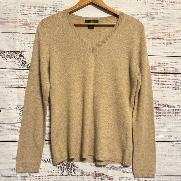 ANN TAYLOR Cashmere Camel Tan V-Neck Sweater DEFECT NWOT - Picture 1 of 7